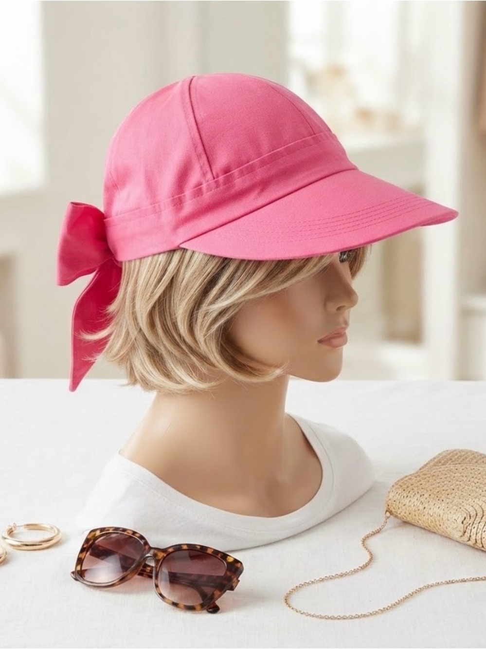 Betmar Hot Pink Wide Brim Sun Hat with Back Bow 100% Cotton